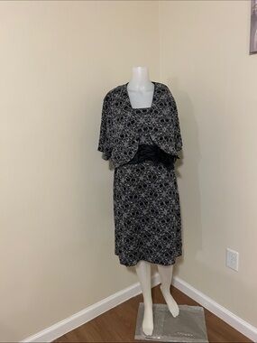 R&M Richards Black and Ivory Lace-Pattern Wedding Dress with Jacket